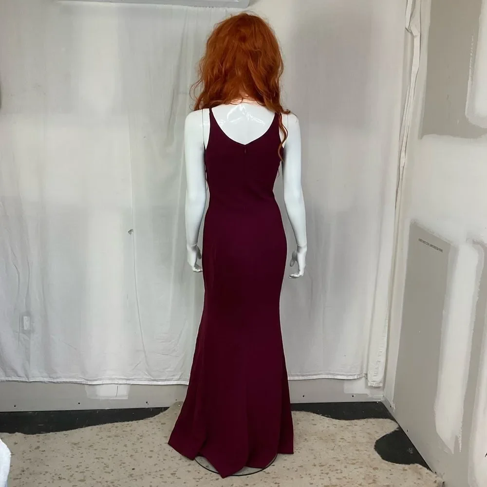 NEW Dress The Population Burgundy Iris Crepe Maxi Formal Gown S